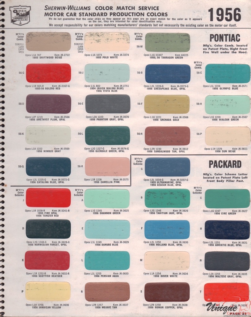 1956 Packard Paint Charts Williams 1